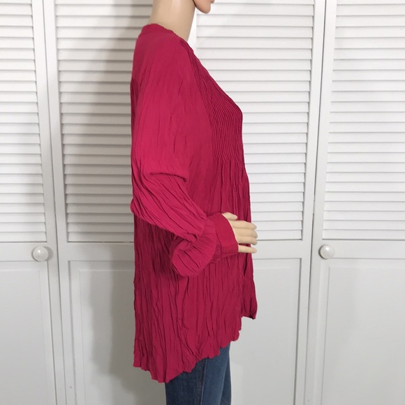 NWT Sundance Magenta Crinkle Blouse Top with Placket XL - Picture 5 of 14